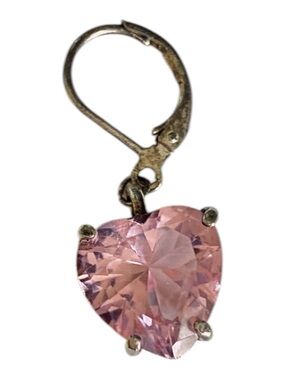 Pink Heart Drop Earring with Silver Setting (one earring) for crafters